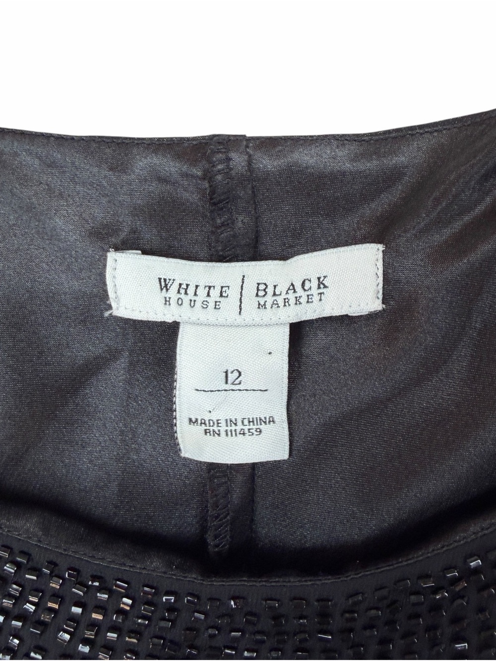 White House Black Market Black Beaded Neckline A-Line Shift Mini Cocktail Dress - Picture 4 of 5